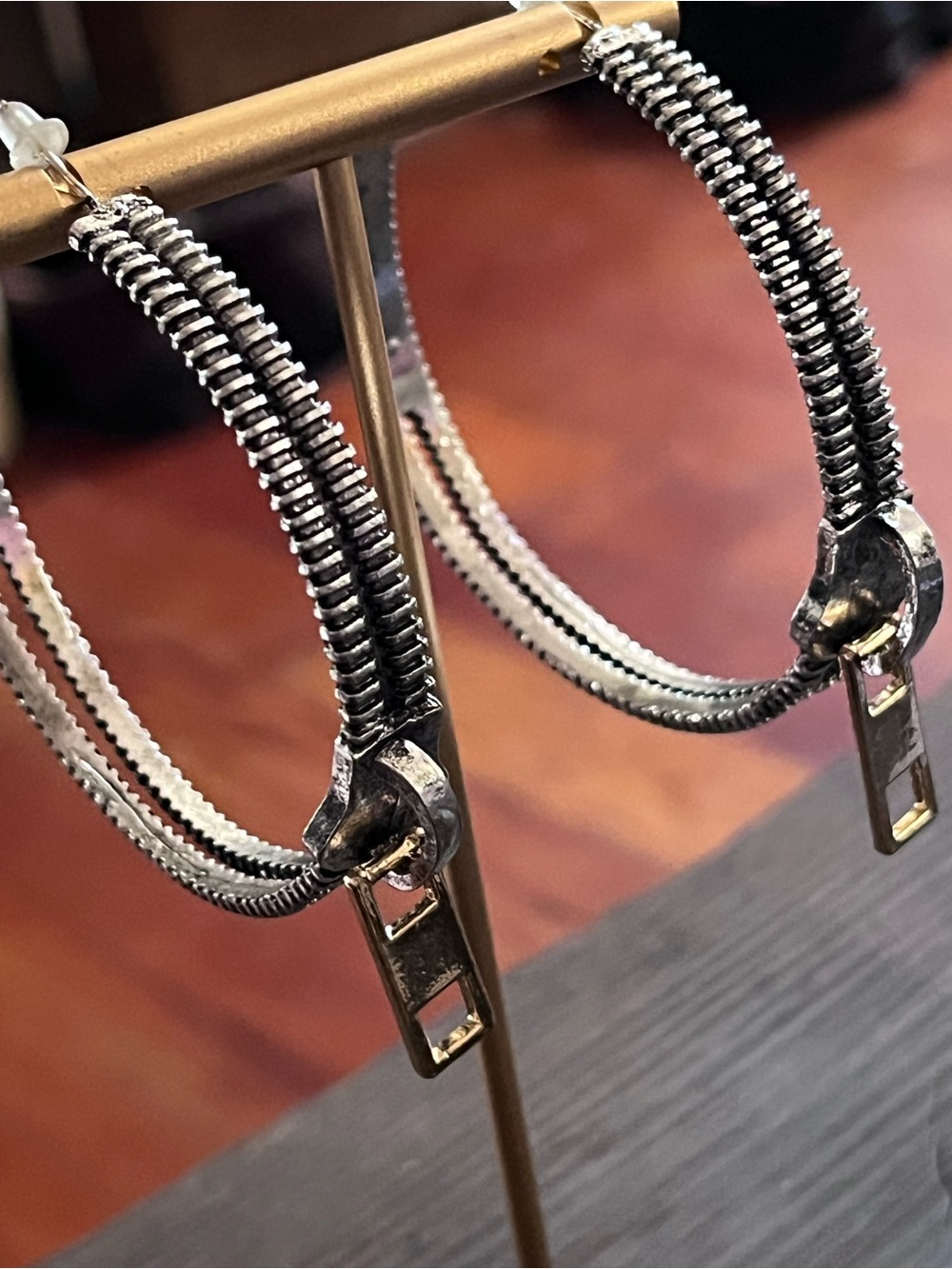 Mixed Metal Zipper Hoop Earrings - Women's Accessories